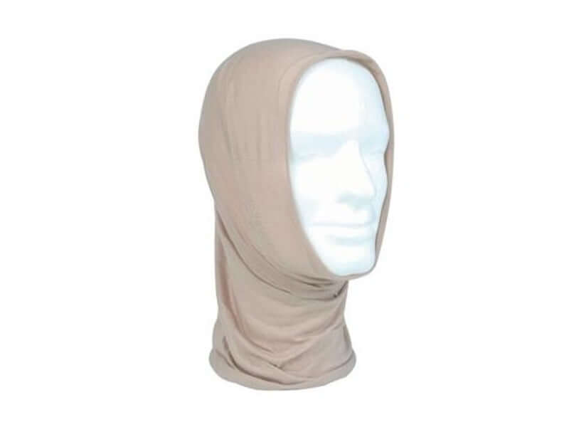 Écharpe multi-fonction Desert (Khaki) affichée sur un mannequin, offrant protection contre le vent et le soleil.