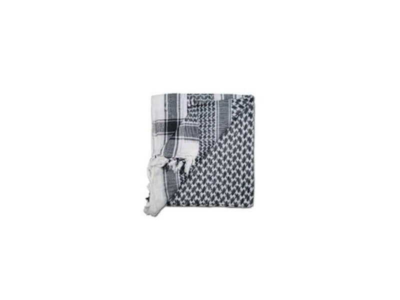 Shemagh Blanc/Noir écharpe tactique respirante pour protection contre le soleil et le vent.