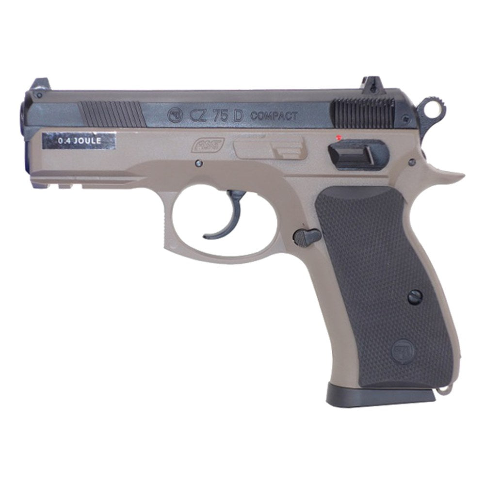 Pistolet airsoft spring ASG CZ 75D Compact HWA bicolore noir et FDE