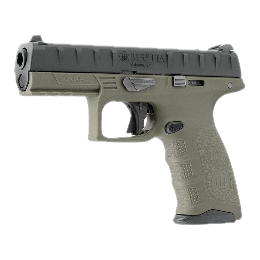 Réplique airsoft Beretta APX RDO GBB culasse noire carcasse OD – vue de trois quarts