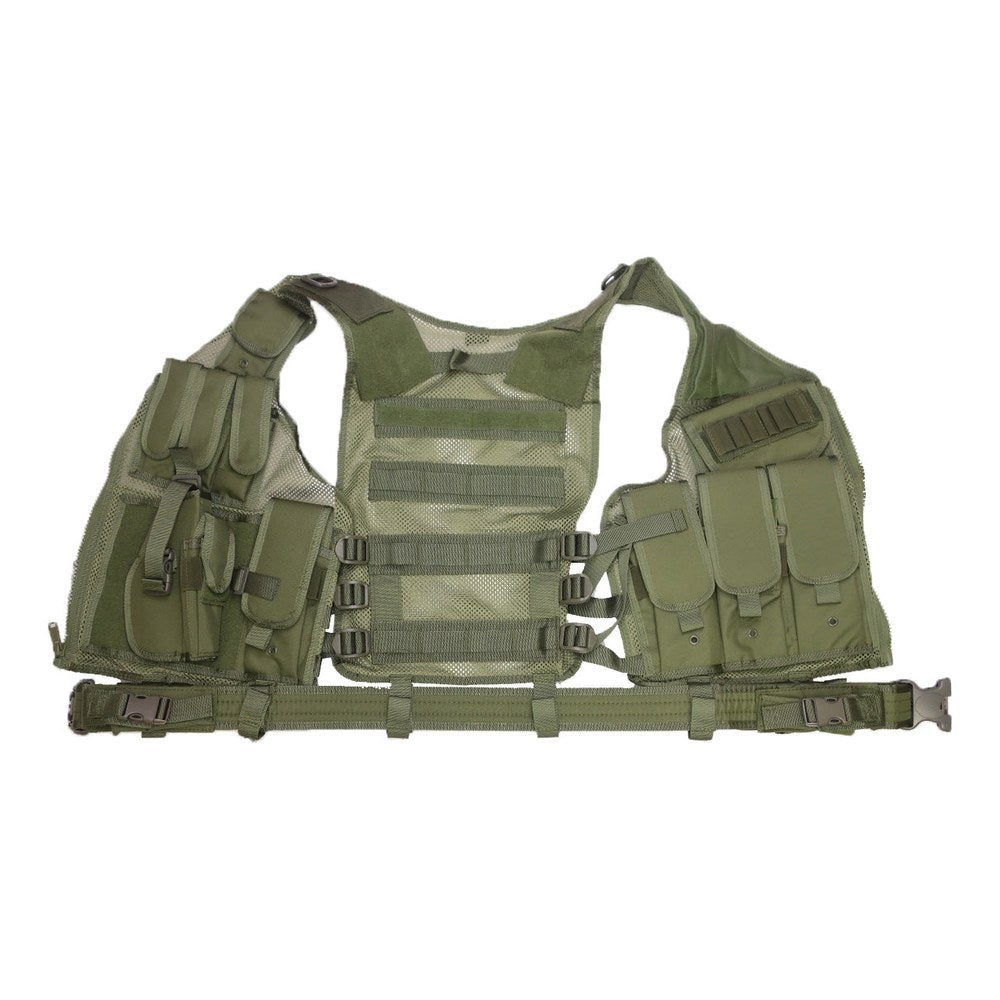 DMoniac Veste tactique Olive 8 poches holster + ceinturon