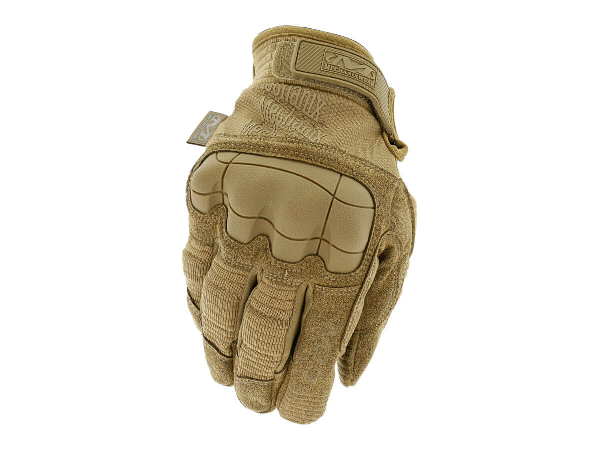 gants Mechanix M-PACT 3 Coyote vue de côté, gants de protection anti-impact pour activités tactiques.